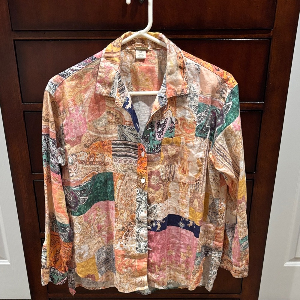 Magaschoni Multicolor Patchwork Women's Button Do… - image 1